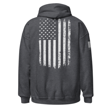 Unisex USA Flag Hoodie for Patriotic Warriors. dark heather